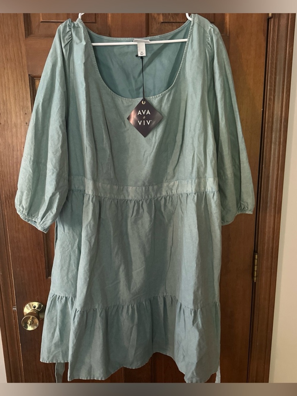 Ava & Viv Women's Plus Size Balloon 3/4 Sleeve A-Line Dress Seafoam Size 2X